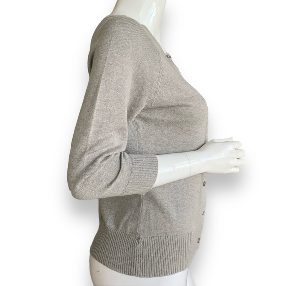 GEORGE SILK/COTTON/CASHMERE BLEND HEATHER GREY CARDIGAN. WOMEN’S SIZE LARGE. - Picture 4 of 7